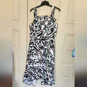 Christian Siriano Stylish Black, Blue and White Patterned Dress